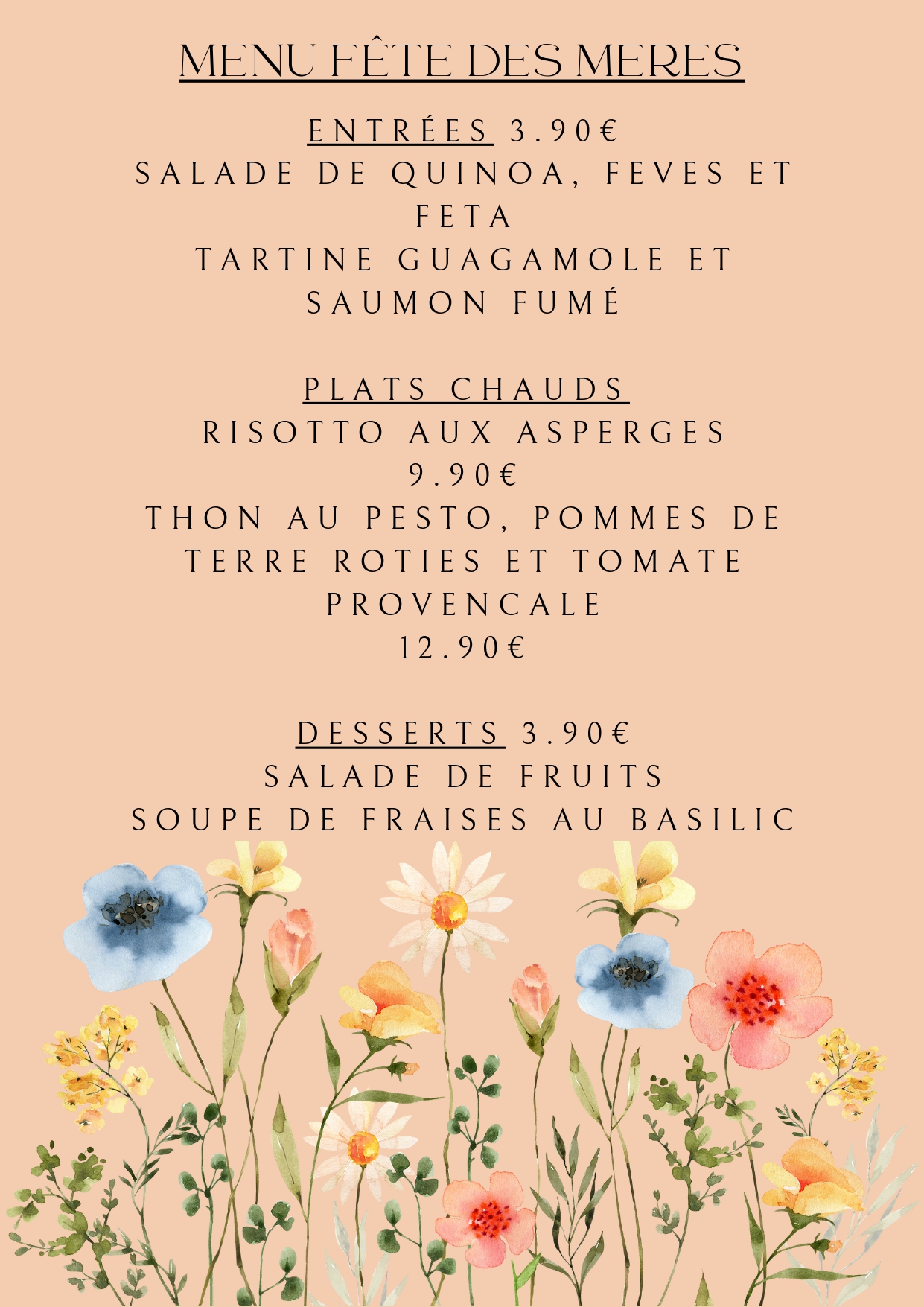 Carte Traiteur FD l'Atelier Gourmand pour les particuliers